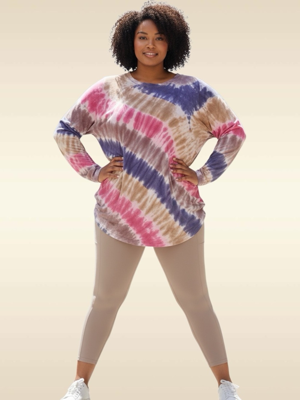 We The Free Women's Tie-Dye Long Sleeve Top in Pink, Navy & Tan